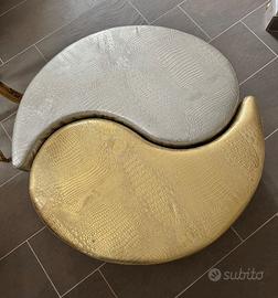 Doppio Pouf  Gold - Silver, con Portaoggetti