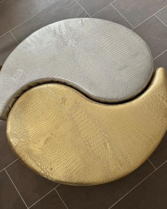 Doppio Pouf  Gold - Silver, con Portaoggetti