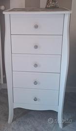 cassettiera bianca a 5 cassetti