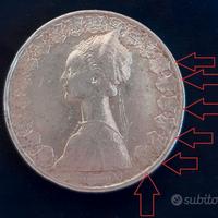 500 lire argento con conio di dritto disallineato