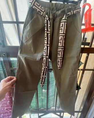 Pantalone donna M 42 44 verde fascia greca viscosa