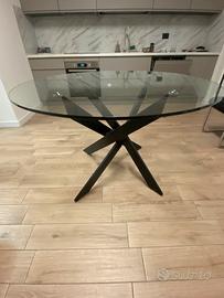 Tavolo da pranzo rotondo 120cm vetro e gambe nere