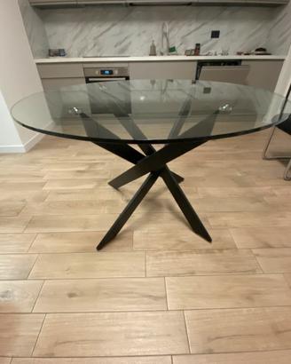 Tavolo da pranzo rotondo 120cm vetro e gambe nere