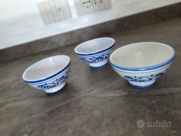 Set 3 ciotole ceramica blu e bianca