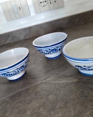 Set 3 ciotole ceramica blu e bianca