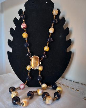 Collana Vintage artigianale 90 cm in ceramica 1in 