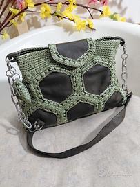 Borsa artigianale esagoni in vera pelle verde