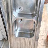 lavandino in acciaio 2 vasche + appoggio