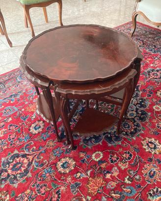 Coffee table rotondo in noce con 4 spicchi