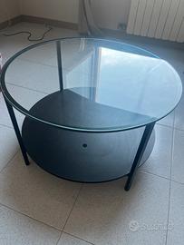 tavolino marrone-nero con vetro circolare