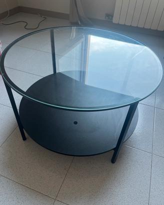 tavolino marrone-nero con vetro circolare