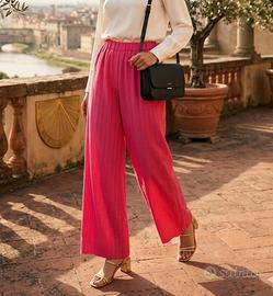 Nuovi pantaloni a palazzo rosa gessati M