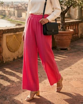 Nuovi pantaloni a palazzo rosa gessati M