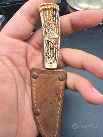 Coltello da caccia vintage tedesco corno scolpi