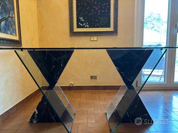 Tavolo cristallo stile Bontempi basi a clessidra