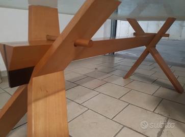 Tavolo in cristallo e legno – 194 x 84 cm