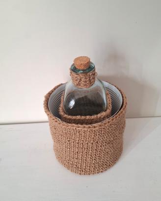Set bottiglia e vaso rustici in iuta