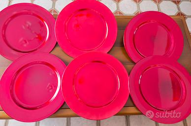 6 sottopiatti tondi rossi plastica 33 cm