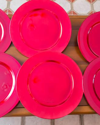 6 sottopiatti tondi rossi plastica 33 cm