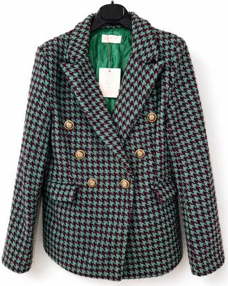 Blazer Donna Pied de Poule Verde Bordeaux