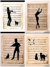 Disegni a China su spartiti musicali anni 70-80 