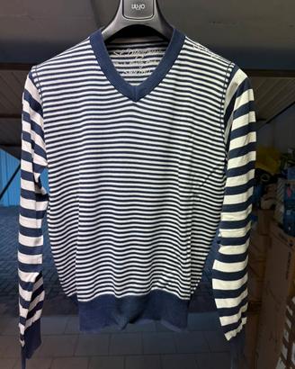 Maglione uomo San Diego a righe blu bianco scollo