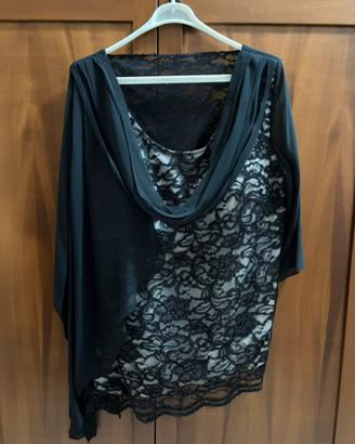 Blusa elegante Lancetti in pizzo nero taglia 49