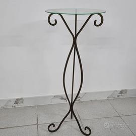 Tavolino Portavaso Ferro Battuto Vetro - Colonna