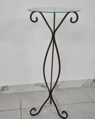 Tavolino Portavaso Ferro Battuto Vetro - Colonna