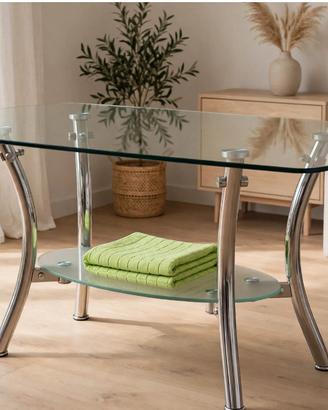 Tavolo in vetro temperato con gambe e ripiano