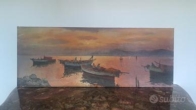 Quadro olio su tela – Marina con barche - tramonto