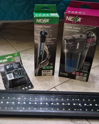 Accessori acquario: luce, riscaldatore e filtro