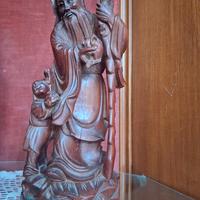 Scultura in legno di ciliegio Raffigurante Shou La