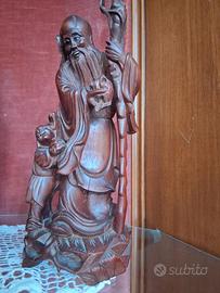 Scultura in legno di ciliegio Raffigurante Shou La