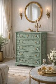Cassettiera shabby chic verde salvia dipinta mano