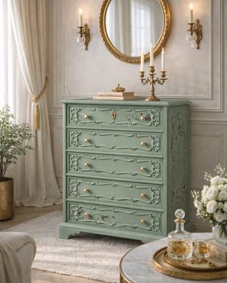 Cassettiera shabby chic verde salvia dipinta mano