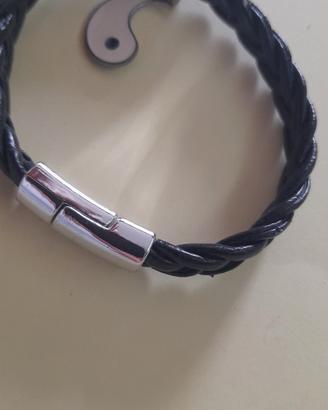 bracciale in pelle  yin  yang