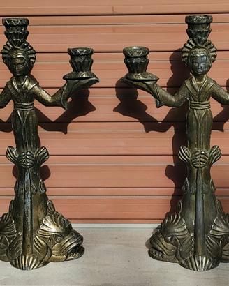 Coppia di candelabri vintage a tre fiamme