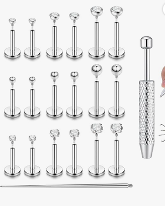Set 9 Paia Piercing Labret Helix Trago Acciaio Chi