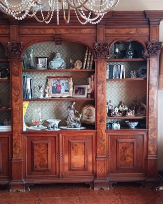 Libreria antica in legno di radica 