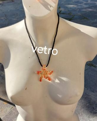 Collana con stella in vetro color oro e arancio