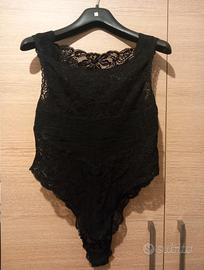 Body "Gaja" in pizzo nero effetto texture 