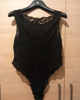 Body "Gaja" in pizzo nero effetto texture 