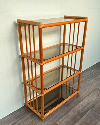 Libreria vintage etagere in bambù e vetro