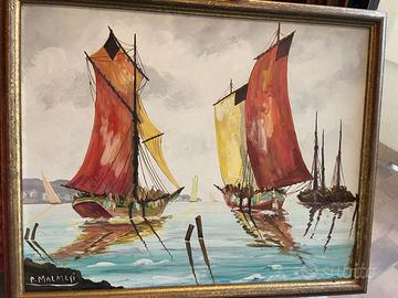 Dipinto a Olio Malmesi P. - Barche ormeggiate - 49