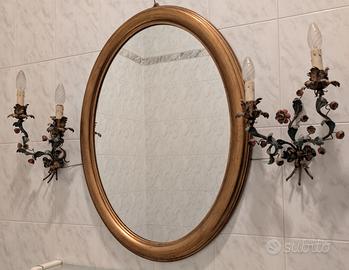 Specchio ovale con luci applique vintage