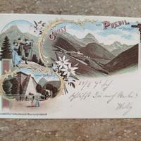 Cartolina del Predil con il Monte Mangart