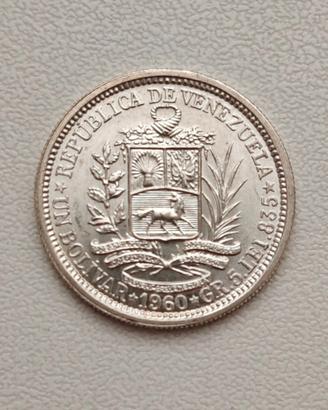 VENEZUELA 1 BOLIVAR ARGENTO SIMON BOLIVAR 1960