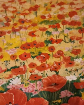 Quadro olio papaveri firmato Morosini