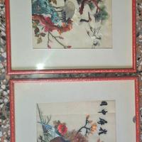 Set Coppia Quadri Vintage in Seta Ricamata a Mano